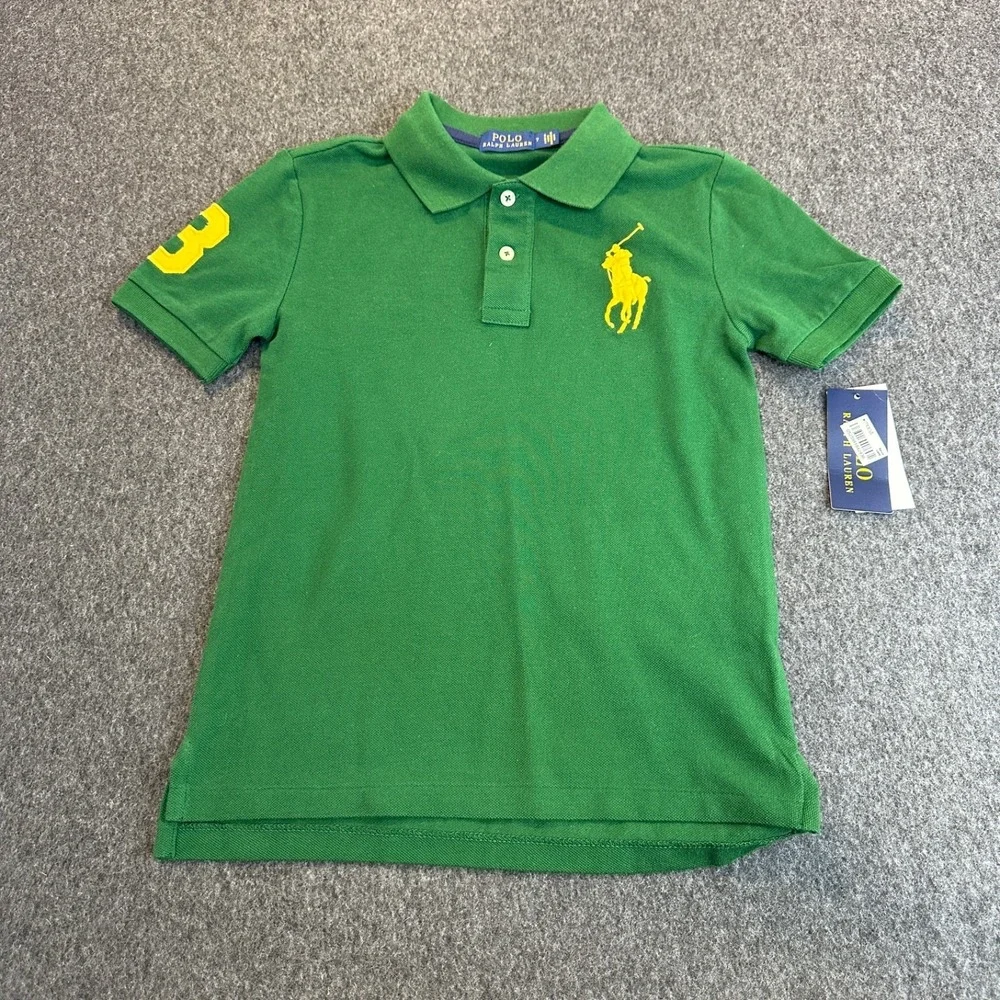 NEW Polo Ralph Lauren Boys Big Pony Cotton Mesh Polo Shirt Green Yellow 3 Size 7 - Picture 2 of 13